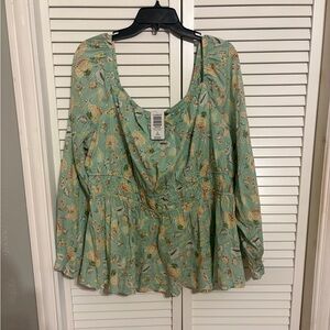 Torrid Women's Mint Floral Blouse